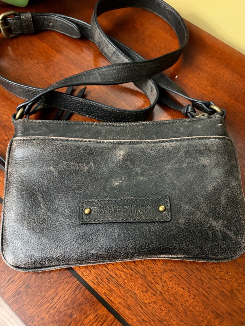 Andrew Marc Black Distressed Pebbled Leather Crossbody - Picture 5 of 7